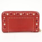 MIU MIU Leather Round Zipper Long Wallet Bijou Studs Red Used - 图片 2