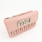 MIU MIU Matelasse Leather Tri-fold Wallet Pink Used - 图片 4