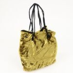 MIU MIU Satin Velour Suede Shoulder Bag Drawstring Bag Gold Black Used - 图片 4