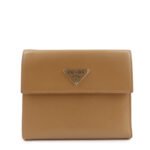 PRADA Triangle Logo Saffiano Leather Trifold Wallet Brown Used