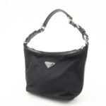 PRADA Triangle Logo Nylon Leather Shoulder Bag Hand Bag Black BR3121 Used - 图片 3