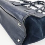 PRADA Triangle Logo Leather 2Way Bag Tote Bag Hand Bag Navy B2625M - 图片 11
