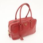 PRADA Triangle Logo Saffiano Leather Boston Bag Hand Bag Red BL0095 Used - 图片 4