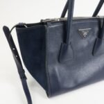 PRADA Triangle Logo Leather 2Way Bag Tote Bag Hand Bag Navy B2625M - 图片 14