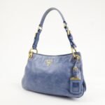 PRADA Leather Shoulder Bag Hand Bag Blue BR4984 Used - 图片 3