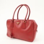 PRADA Triangle Logo Saffiano Leather Boston Bag Hand Bag Red BL0095 Used - 图片 3