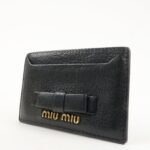 MIU MIU Leather Ribbon Card Case Black Gold Hardware 5MC208 Used - 图片 3