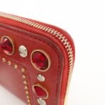 MIU MIU Leather Round Zipper Long Wallet Bijou Studs Red Used - 图片 13