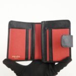 PRADA Saffiano Leather Bi-Fold Wallet Black Red Gold 1ML018 Used - 图片 15