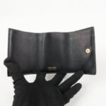 PRADA Saffiano Leather Tri-fold Wallet Black Gold Hardware 1MH021 Used - 图片 13