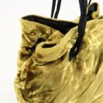 MIU MIU Satin Velour Suede Shoulder Bag Drawstring Bag Gold Black Used - 图片 15