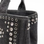 PRADA Canapa Mini Canvas Studs 2Way Shoulder Bag Hand Bag Black B2439G Used - 图片 14
