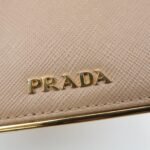 PRADA Logo Saffiano Leather Bi-Fold Small Wallet Beige 1MV204 Used - 图片 14