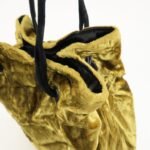 MIU MIU Satin Velour Suede Shoulder Bag Drawstring Bag Gold Black Used - 图片 16