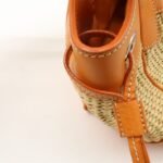 PRADA Triangle Logo Raffia Leather Shoulder Bag Beige Orange - 图片 20