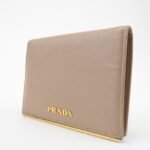 PRADA Logo Saffiano Leather Bi-Fold Small Wallet Beige 1MV204 Used - 图片 3