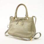 PRADA Logo Ribon Leather 2WAY Tote Bag Hand Bag Beige Gold HDW BN2245 Used - 图片 3