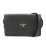 PRADA Saffiano Leather Shoulder Wallet Shoulder Bag Black BT1019