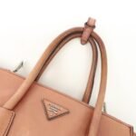 PRADA Triangle Logo Leather 2Way Tote Bag Hand Bag Pink B2625M - 图片 7