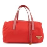PRADA Triangle Logo Nylon Leather 2Way Shoulder Bag Hand Bag Red Used
