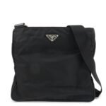 PRADA Triangle Logo Nylon Leather Shoulder Bag Silver HDW Black Used