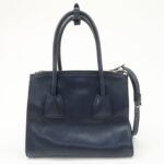 PRADA Triangle Logo Leather 2Way Bag Tote Bag Hand Bag Navy B2625M - 图片 2
