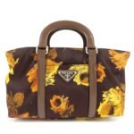 PRADA Triangle Logo 2Way Hand Bag Shoulder Bag Brown Yellow BN1052 Used