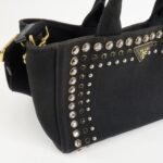 PRADA Triangle Logo Denim Canapa Bijoux 2Way Hand Bag Black B2642B - 图片 16