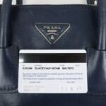 PRADA Triangle Logo Leather 2Way Bag Tote Bag Hand Bag Navy B2625M - 图片 24