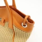 PRADA Triangle Logo Raffia Leather Shoulder Bag Beige Orange - 图片 17