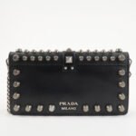 PRADA Leather Studs Chain Wallet Chain Bag Black Used - 图片 2