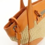 PRADA Triangle Logo Raffia Leather Shoulder Bag Beige Orange - 图片 14
