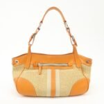 PRADA Triangle Logo Raffia Leather Shoulder Bag Beige Orange - 图片 2