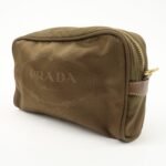 PRADA Set of 2 Leather Nylon Pouch Cosmetic Pouch Gray Khaki Used - 图片 14