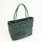 PRADA Triangle Logo Nylon Leather Tote Bag Green - 图片 4