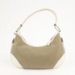 PRADA Logo Canvas Leather Shoulder Bag Hand Bag Beige White BR3429 - 图片 2