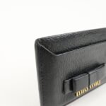 MIU MIU Leather Ribbon Card Case Black Gold Hardware 5MC208 Used - 图片 11