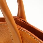 PRADA Triangle Logo Raffia Leather Shoulder Bag Beige Orange - 图片 9