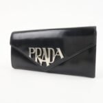 PRADA Leather Bi-Fold Long Wallet Black Silver Hardware 1MH037 Used - 图片 3