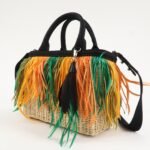 PRADA Wicker Canvas Basket Bag Beige Multicolor Silver HDW 1BG835 Used - 图片 3