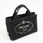 PRADA Logo Canapa Mini Canvas Tote Bag Hand Bag Black BN2439 Used - 图片 4
