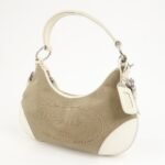 PRADA Logo Canvas Leather Shoulder Bag Hand Bag Beige White BR3429 - 图片 3