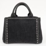 PRADA Canapa Mini Canvas Studs 2Way Shoulder Bag Hand Bag Black B2439G Used - 图片 2