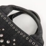 PRADA Canapa Mini Canvas Studs 2Way Shoulder Bag Hand Bag Black B2439G Used - 图片 6