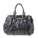 MIU MIU Patent Leather 2Way Tote Bag Shoulder Bag Black RT0383