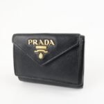 PRADA Saffiano Leather Tri-fold Wallet Black Gold Hardware 1MH021 Used - 图片 3