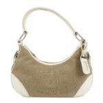 PRADA Logo Canvas Leather Shoulder Bag Hand Bag Beige White BR3429