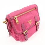 PRADA Nylon Saffiano Leather Flap Messenger Shoulder Bag Pink BT0697 Used - 图片 4
