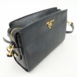 PRADA Logo Saffiano Leather Shoulder Bag Gold HDW Black - 图片 4