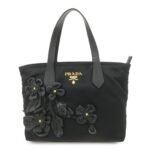 PRADA Nylon Leather Hand Bag Black Gold Hardware 1BA084